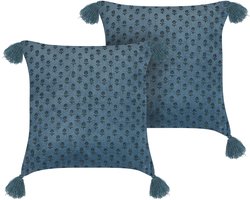 BELIANI RIBES - Sierkussen set van 2 - Donkerblauw - 45 x 45 cm - Fluweel