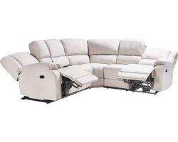 BELIANI ROKKE - Hoekbank elektrisch verstelbaar - Lichtbeige - Polyester