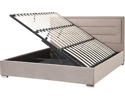 BELIANI ROUEN - Bed met opbergruimte - Taupe - 180 x 200 cm - Fluweel