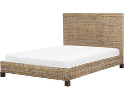 BELIANI SALBRIS - Tweepersoonsbed - Lichtbruin - 140 x 200 cm - Rotan