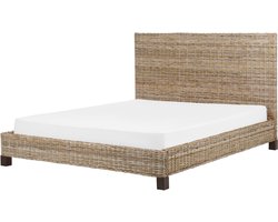 BELIANI SALBRIS - Tweepersoonsbed - Lichtbruin - 160 x 200 cm - Rotan
