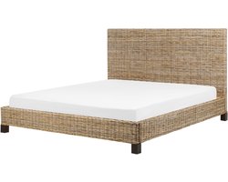 BELIANI SALBRIS - Tweepersoonsbed - Lichtbruin - 180 x 200 cm - Rotan