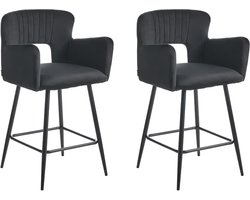 BELIANI SANILAC - Barkruk set van 2 - Zwart - Fluweel