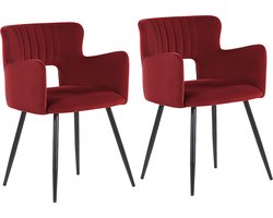 BELIANI SANILAC - Eetkamerstoel set van 2 - Donkerrood - Fluweel
