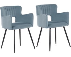 BELIANI SANILAC - Eetkamerstoel set van 2 - Lichtblauw - Fluweel