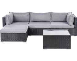 BELIANI SANO - Loungeset voor 4 - Zwart - Rechtszijdig - PE rotan