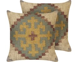 BELIANI SARON - Sierkussen set van 2 - Lichtgroen - 45 x 45 cm - Jute
