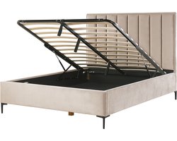 BELIANI SEZANNE - Bed met opbergruimte - Taupe - 160 x 200 cm - Fluweel