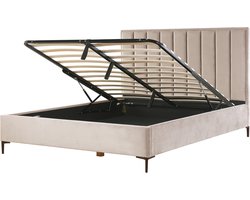BELIANI SEZANNE - Bed met opbergruimte - Taupe - 180 x 200 cm - Fluweel