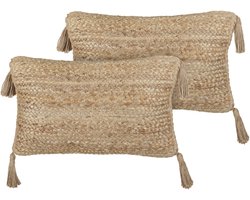 BELIANI SIUM - Sierkussen set van 2 - Beige - 30 x 50 cm - Jute