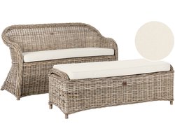 BELIANI SUSUA - Tweezitsbank met ottomaan - Gebroken wit - Rotan