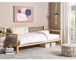 BELIANI TRICOT - Eenpersoonsbed - Lichtbruin - 90 x 200 cm - Rubberhout