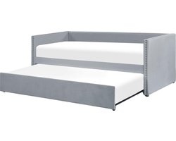 Beliani TROYES - Onderschuifbed - Grijs - Fluweel