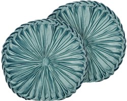 BELIANI UDALA - Sierkussen set van 2 - Blauwgroen - Fluweel