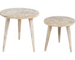 BELIANI UDAY - Bijzettafel set van 2 - Lichte houtkleur - Mangohout