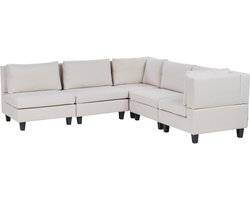 BELIANI UNSTAD - 5-zitsbank modulair - Lichtbeige - Linkszijdig - Polyester
