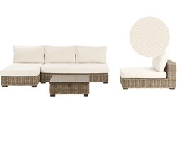 BELIANI VARALLO - Loungeset 4-zits - Gebroken wit - Rechtszijdig - Rotan