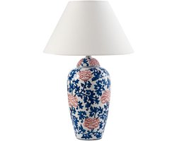 BELIANI VERUSA - Tafellamp - Wit/Blauw - Porselein/Linnen