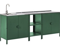 BELIANI VILAMA - Tuinkookeiland met kast en spoelbak 3-delig - Groen - RVS