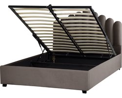 BELIANI VINCENNES - Bed met opbergruimte - Taupe - 160 x 200 cm - Fluweel