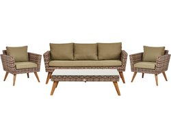 BELIANI VITTORIA XL - Loungeset voor 5 - Olijfgroen - PE rotan