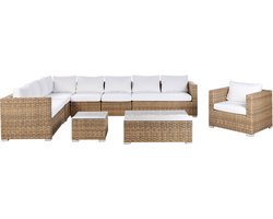 BELIANI XXL - Loungeset voor 8 - Lichtbruin/Gebroken wit - PE rotan