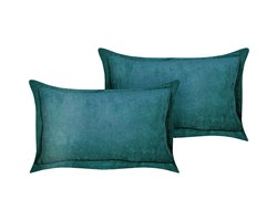 BELIANI ZINNIA - Sierkussen set van 2 - Blauwgroen - 47 x 27 cm - Corduroy
