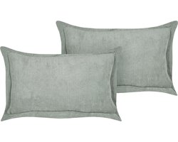 BELIANI ZINNIA - Sierkussen set van 2 - Lichtgroen - 47 x 27 cm - Corduroy
