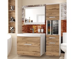 BELINI Badkamermeubel Set PRI M3 - Badmeubelset 90 cm Goudbruin Mat met Wastafel en Spiegel - Wandmontage