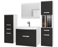 BELINI Badkamermeubel Set PRI M5 - Badmeubelset 120 cm Ebbenhout Mat met Wastafel en Spiegel - Wandmontage