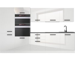 BELINI Keukenblok GRACE - Keukenmeubel Set 300 cm Wit Hoogglans zonder Werkbladen - Boven- en Onderkasten
