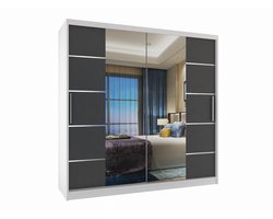BELINI Verona ME Schuifdeurkast 200 cm Wit Mat - Kledingkast met Spiegel - Comfort Line Slaapkamerkast