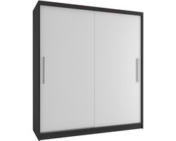 BELINI Verona SI Schuifdeurkast 133 cm Zwart/Wit Mat - Garderobekast met Lades - Comfort Line Slaapkamerkast