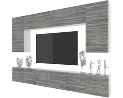 BELINI Wandmeubel Milano 2 300 cm Grijs Mat - TV-Wand Greeploos - Moderne Woonwand met Gasliftsysteem - Modulair TV-Meubel