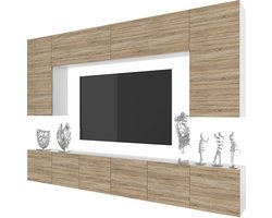 BELINI Wandmeubel Milano 2 300 cm Sonoma Eiken Mat - TV-Wand Greeploos - Moderne Woonwand met Gasliftsysteem - Modulair TV-Meubel