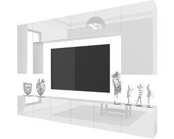 BELINI Wandmeubel Milano 2 300 cm Wit Hoogglans - TV-Wand Greeploos - Moderne Woonwand met Gasliftsysteem - Modulair TV-Meubel