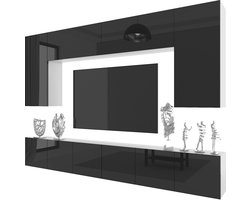 BELINI Wandmeubel Milano 2 300 cm Zwart Hoogglans - TV-Wand Greeploos - Moderne Woonwand met Gasliftsysteem - Modulair TV-Meubel