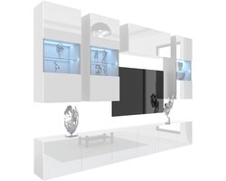 BELINI Wandmeubel Milano 5 300 cm Wit Hoogglans - TV-Wand Greeploos - Moderne Woonwand met Gasliftsysteem - Modulair TV-Meubel
