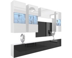 BELINI Wandmeubel Milano 5 300 cm Wit/Zwart Hoogglans - TV-Wand Greeploos - Moderne Woonwand met Gasliftsysteem - Modulair TV-Meubel
