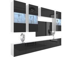 BELINI Wandmeubel Milano 5 300 cm Zwart Hoogglans - TV-Wand Greeploos - Moderne Woonwand met Gasliftsysteem - Modulair TV-Meubel
