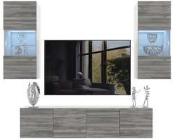 BELINI Wandmeubel Milano 7 200 cm Grijs Mat - TV-Wand Greeploos - Moderne Woonwand met Gasliftsysteem - Modulair TV-Meubel