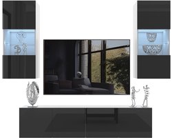 BELINI Wandmeubel Milano 7 200 cm Zwart Hoogglans - TV-Wand Greeploos - Moderne Woonwand met Gasliftsysteem - Modulair TV-Meubel