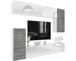 BELINI Wandmeubel Milano 8 250 cm Grijs Mat/Wit Hoogglans - TV-Wand Greeploos - Moderne Woonwand met Gasliftsysteem - Modulair TV-Meubel