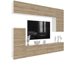 BELINI Wandmeubel Milano 8 250 cm Sonoma Eiken Mat - TV-Wand Greeploos - Moderne Woonwand met Gasliftsysteem - Modulair TV-Meubel