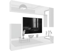 BELINI Wandmeubel Milano 8 250 cm Wit Hoogglans - TV-Wand Greeploos - Moderne Woonwand met Gasliftsysteem - Modulair TV-Meubel