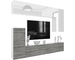 BELINI Wandmeubel Milano 8 250 cm Wit Hoogglans/Grijs Mat - TV-Wand Greeploos - Moderne Woonwand met Gasliftsysteem - Modulair TV-Meubel