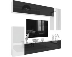BELINI Wandmeubel Milano 8 250 cm Wit Hoogglans/Zwart Hoogglans - TV-Wand Greeploos - Moderne Woonwand met Gasliftsysteem - Modulair TV-Meubel