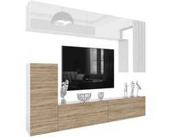 BELINI Wandmeubel Milano 8 250 cm Wit/Sonoma Eiken - TV-Wand Greeploos - Moderne Woonwand met Gasliftsysteem - Modulair TV-Meubel