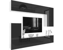 BELINI Wandmeubel Milano 8 250 cm Zwart Hoogglans - TV-Wand Greeploos - Moderne Woonwand met Gasliftsysteem - Modulair TV-Meubel