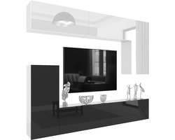 BELINI Wandmeubel Milano 8 250 cm Zwart Hoogglans/Wit Hoogglans - TV-Wand Greeploos - Moderne Woonwand met Gasliftsysteem - Modulair TV-Meubel